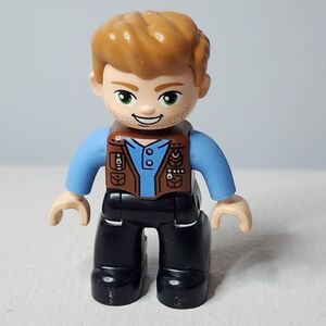Lego Duplo Figure Owen Grady Figure Black Legs Blue Shirt & Dark Tan Hair 10880